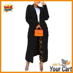 Oversized Cable Knit Cardigan with Pockets, Chunky Knit Floor Length Sweater